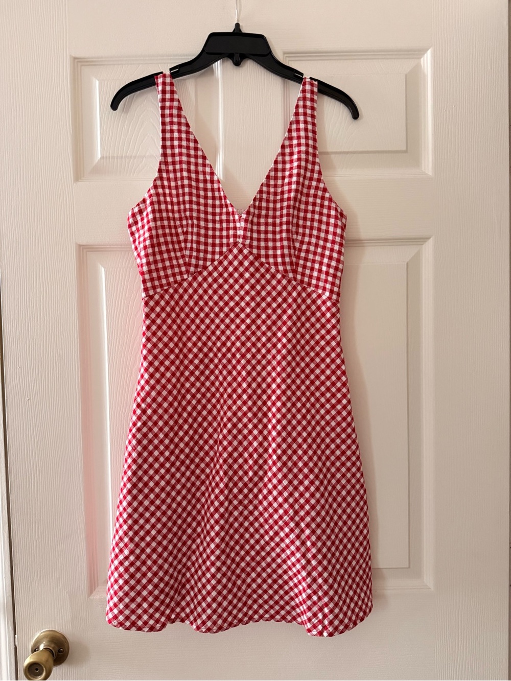 Abercrombie & Fitch Red and White Gingham V-Neck Mini Dress